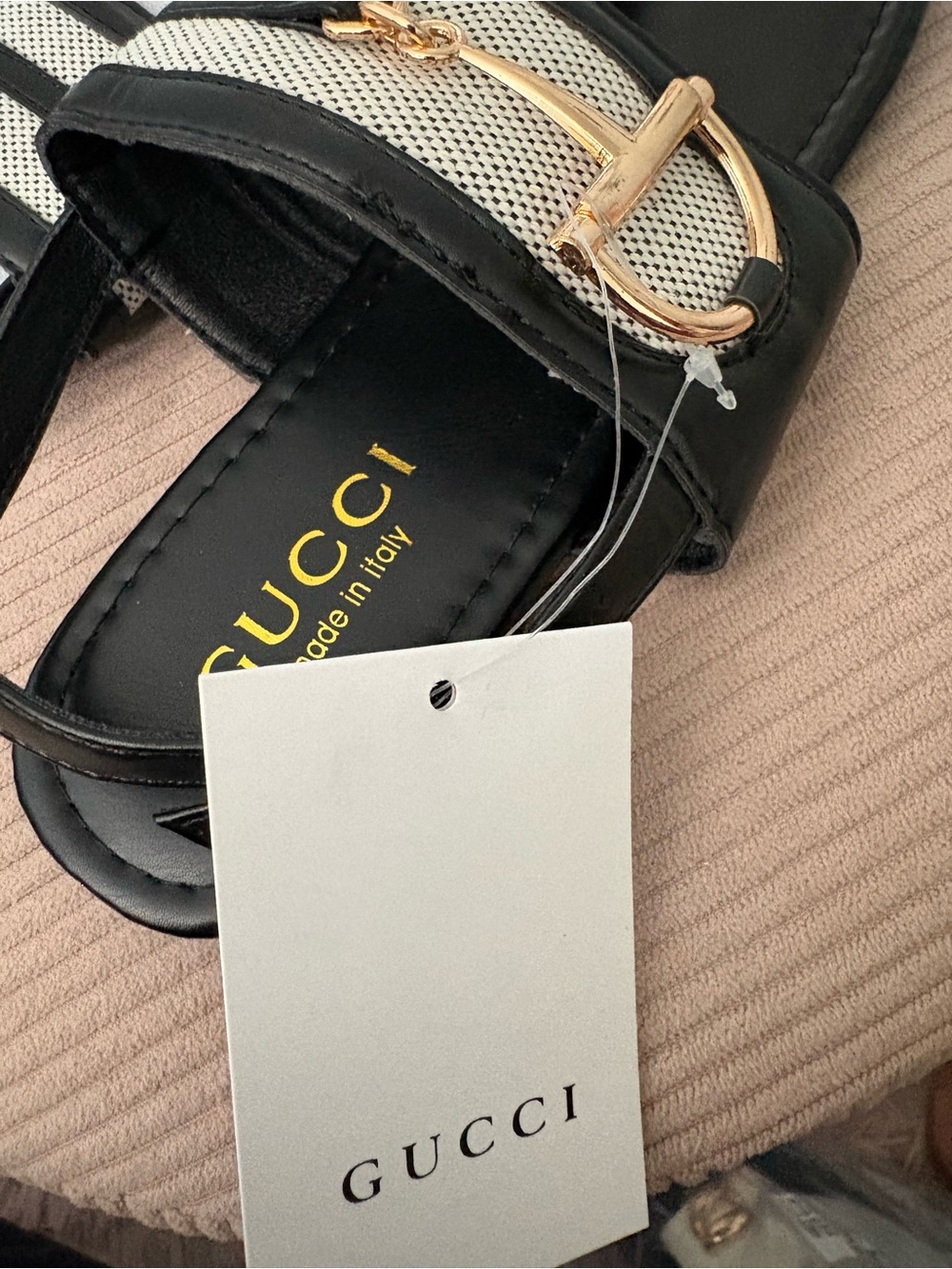 Gucci Black and Cream Leather Horsebit Mules